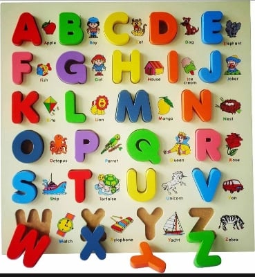 Picture of AdiChai Wooden My First Small Alphabet Puzzle Board Colorful Learning Educational Board Toys for Kids, My First Learning Set (Multicolor) |-Multicolor