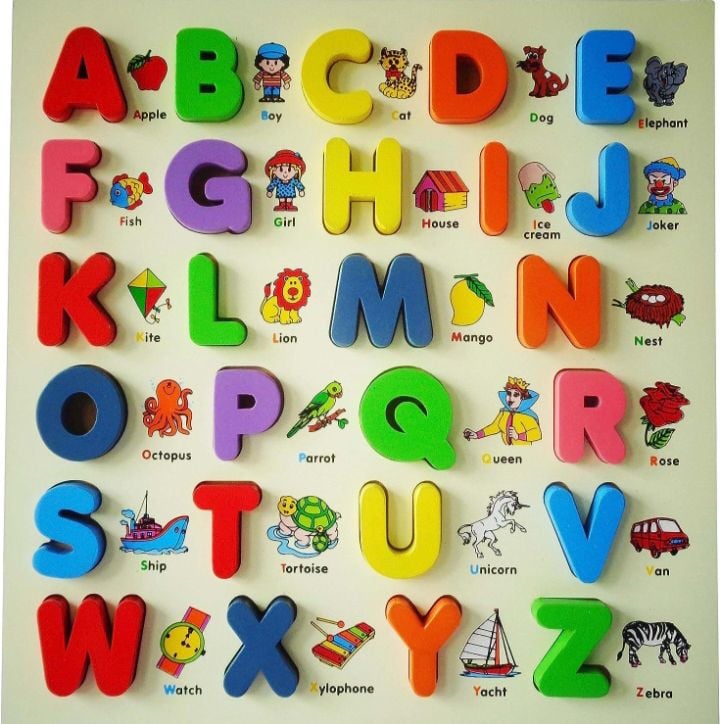 Picture of AdiChai Wooden My First Small Alphabet Puzzle Board Colorful Learning Educational Board Toys for Kids, My First Learning Set (Multicolor) |-Multicolor