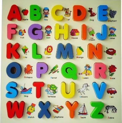 Picture of AdiChai Wooden My First Small Alphabet Puzzle Board Colorful Learning Educational Board Toys for Kids, My First Learning Set (Multicolor) |-Multicolor