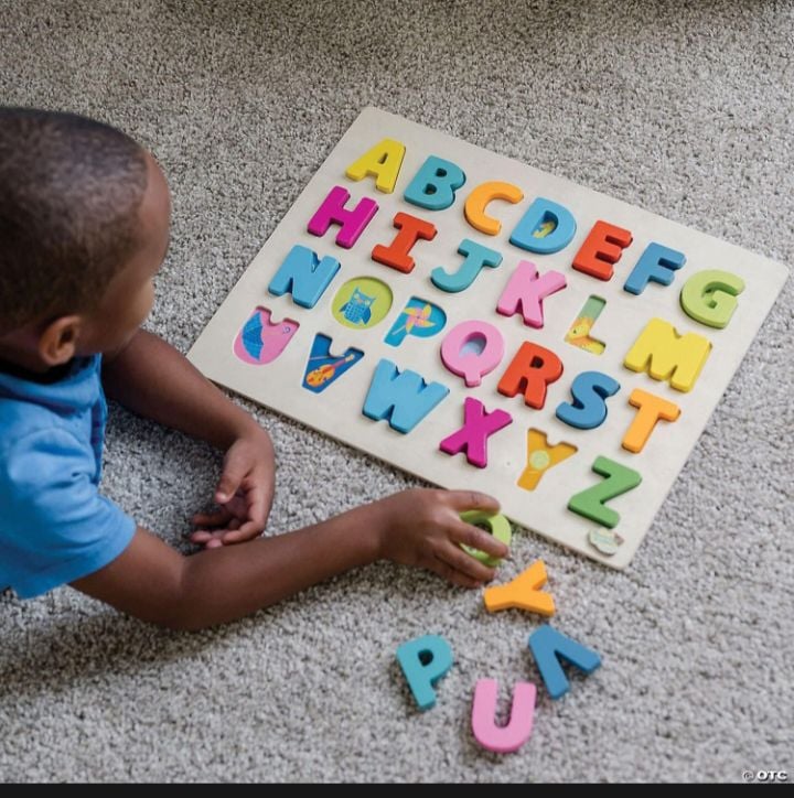 Picture of AdiChai Wooden My First Small Alphabet Puzzle Board Colorful Learning Educational Board Toys for Kids, My First Learning Set (Multicolor) |-Multicolor