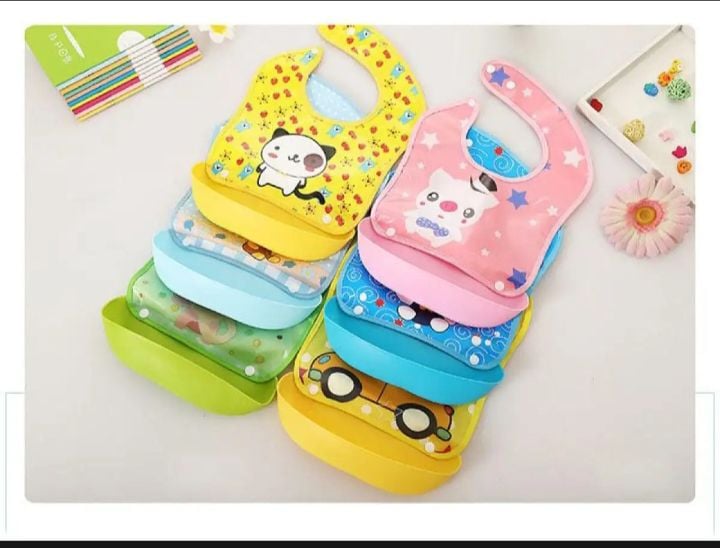 Picture of Multi Color Plastic Bibs For Babies - 1 PCS (( Color as per Stock ))-Multicolor