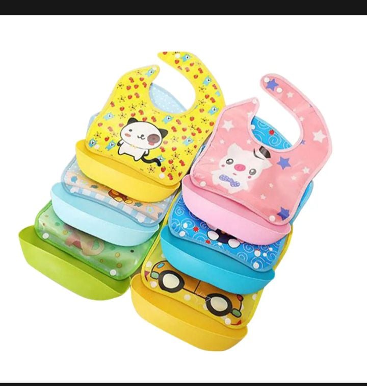 Picture of Multi Color Plastic Bibs For Babies - 1 PCS (( Color as per Stock ))-Multicolor