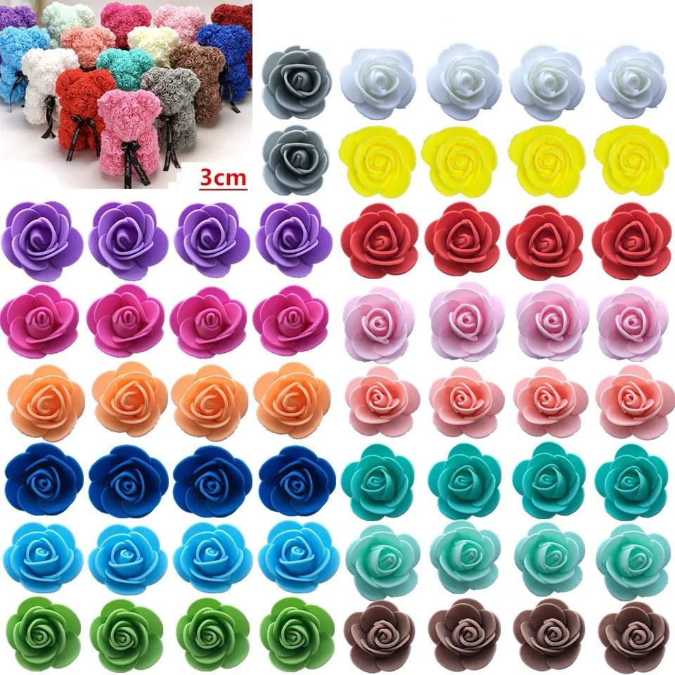 Picture of 100Pcs 3cm Foam Rose for Bear Artificial Flowers Diy Gifts Box Wedding Decorative Christmas Home Decor 20 Color-Multicolor
