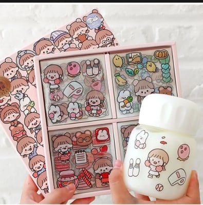 Picture of 100PCS Cute Cartoon PET Waterproof Stickers Album Diary Journal Decorative Scrapbooking DIY Sticker With Box |-Multicolor