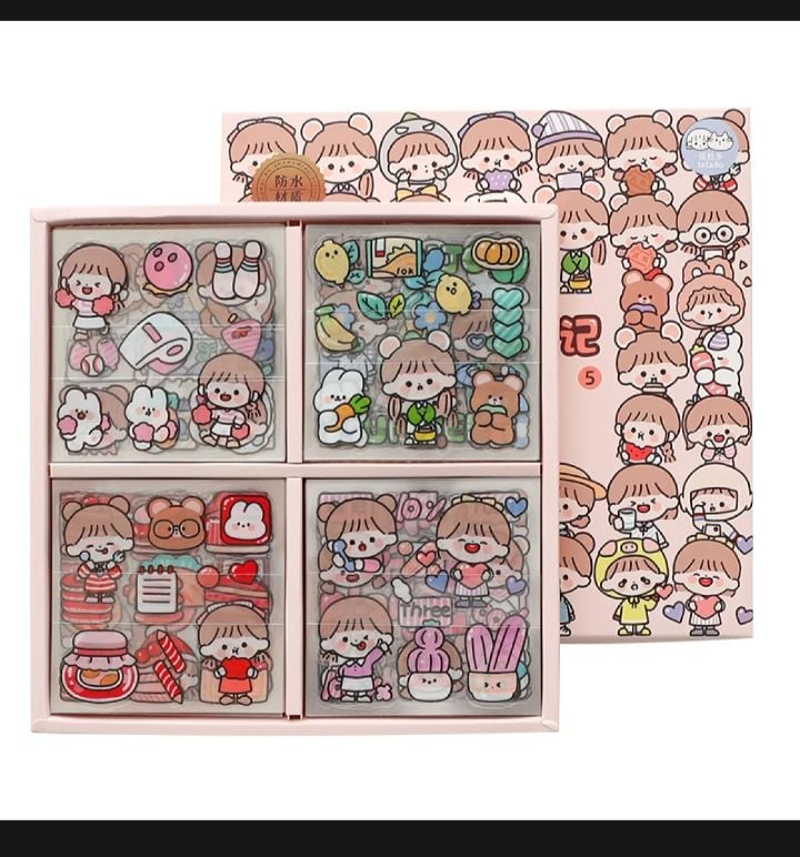 Picture of 100PCS Cute Cartoon PET Waterproof Stickers Album Diary Journal Decorative Scrapbooking DIY Sticker With Box |-Multicolor