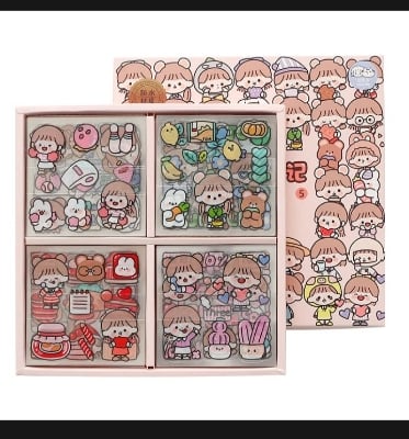 Picture of 100PCS Cute Cartoon PET Waterproof Stickers Album Diary Journal Decorative Scrapbooking DIY Sticker With Box |-Multicolor
