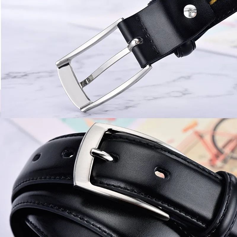 Picture of Classic Leather Belt For Men Luxury Business Male Cowhide Leather Belts 3.0 CM Casual Pin Buckle Belt For Men Dropshipping-Black