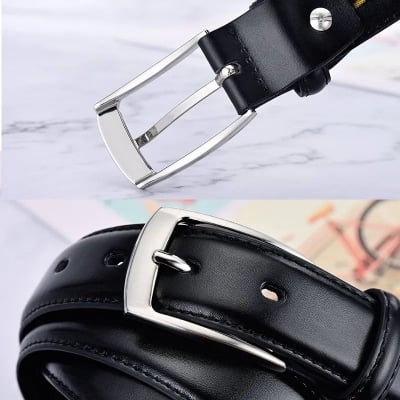 Picture of Classic Leather Belt For Men Luxury Business Male Cowhide Leather Belts 3.0 CM Casual Pin Buckle Belt For Men Dropshipping-Black