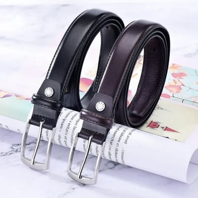 Picture of Classic Leather Belt For Men Luxury Business Male Cowhide Leather Belts 3.0 CM Casual Pin Buckle Belt For Men Dropshipping-Black