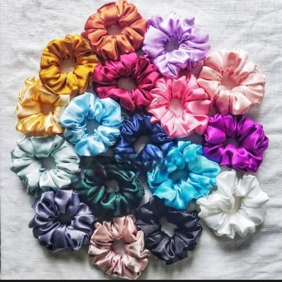 Picture of 5 Pcs Mini Size Satin Silk Scrunchies Hair Accessories Hair Band & Wrist Band For Girls & Women |-Multicolor