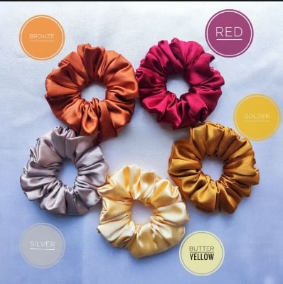 Picture of 5 Pcs Mini Size Satin Silk Scrunchies Hair Accessories Hair Band & Wrist Band For Girls & Women |-Multicolor