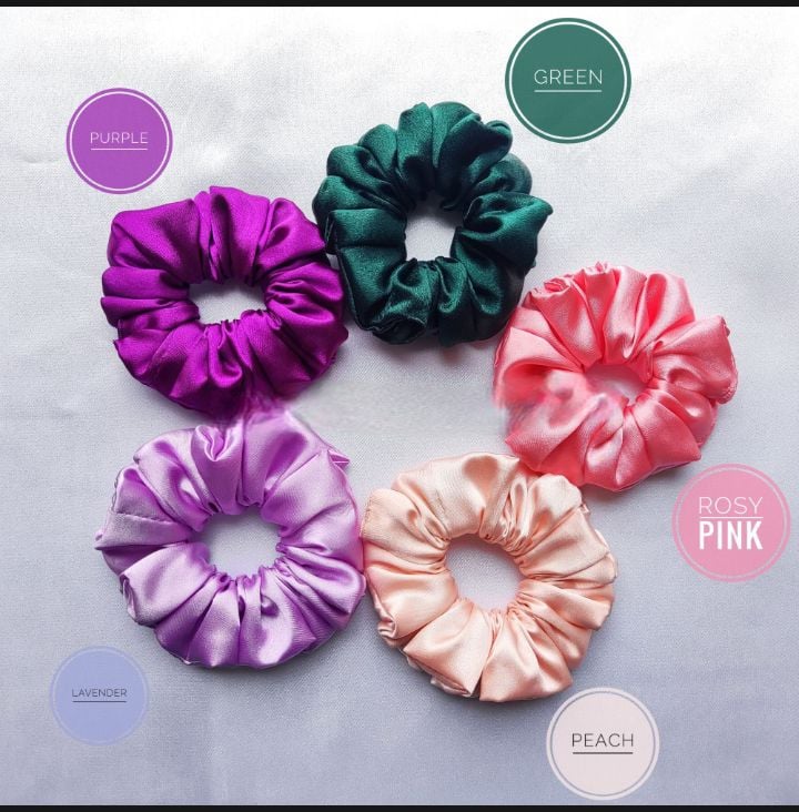 Picture of 5 Pcs Mini Size Satin Silk Scrunchies Hair Accessories Hair Band & Wrist Band For Girls & Women |-Multicolor