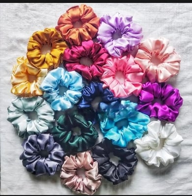 Picture of 10 Pcs  Satin Silk Scrunchies Hair Accessories Hair Band & Wrist Band For Girls & Women-Multicolor