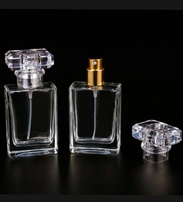 Picture of Empty Perfume Atomizer Refillable Spray Bottle 30ml 1pcs - Transparent Glass Square Shape |-White