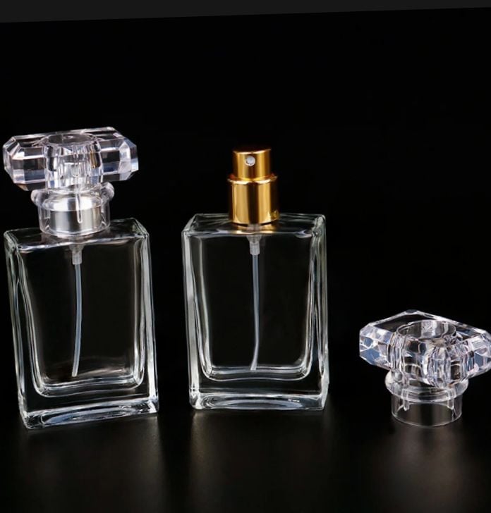 Picture of Empty Perfume Atomizer Refillable Spray Bottle 30ml 1pcs - Transparent Glass Square Shape |-White