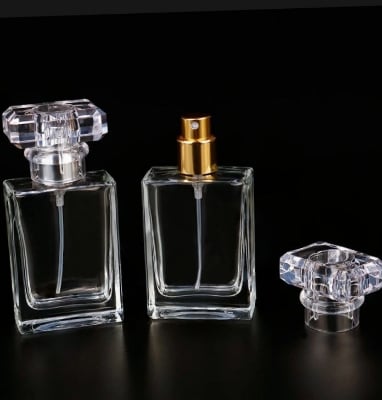 Picture of Empty Perfume Atomizer Refillable Spray Bottle 30ml 1pcs - Transparent Glass Square Shape |-White