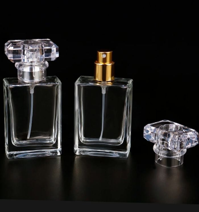 Picture of Empty Perfume Atomizer Refillable Spray Bottle 30ml 1pcs - Transparent Glass Square Shape |-White