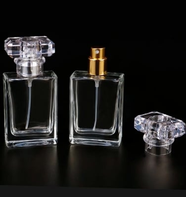 Picture of Empty Perfume Atomizer Refillable Spray Bottle 30ml 1pcs - Transparent Glass Square Shape |-White