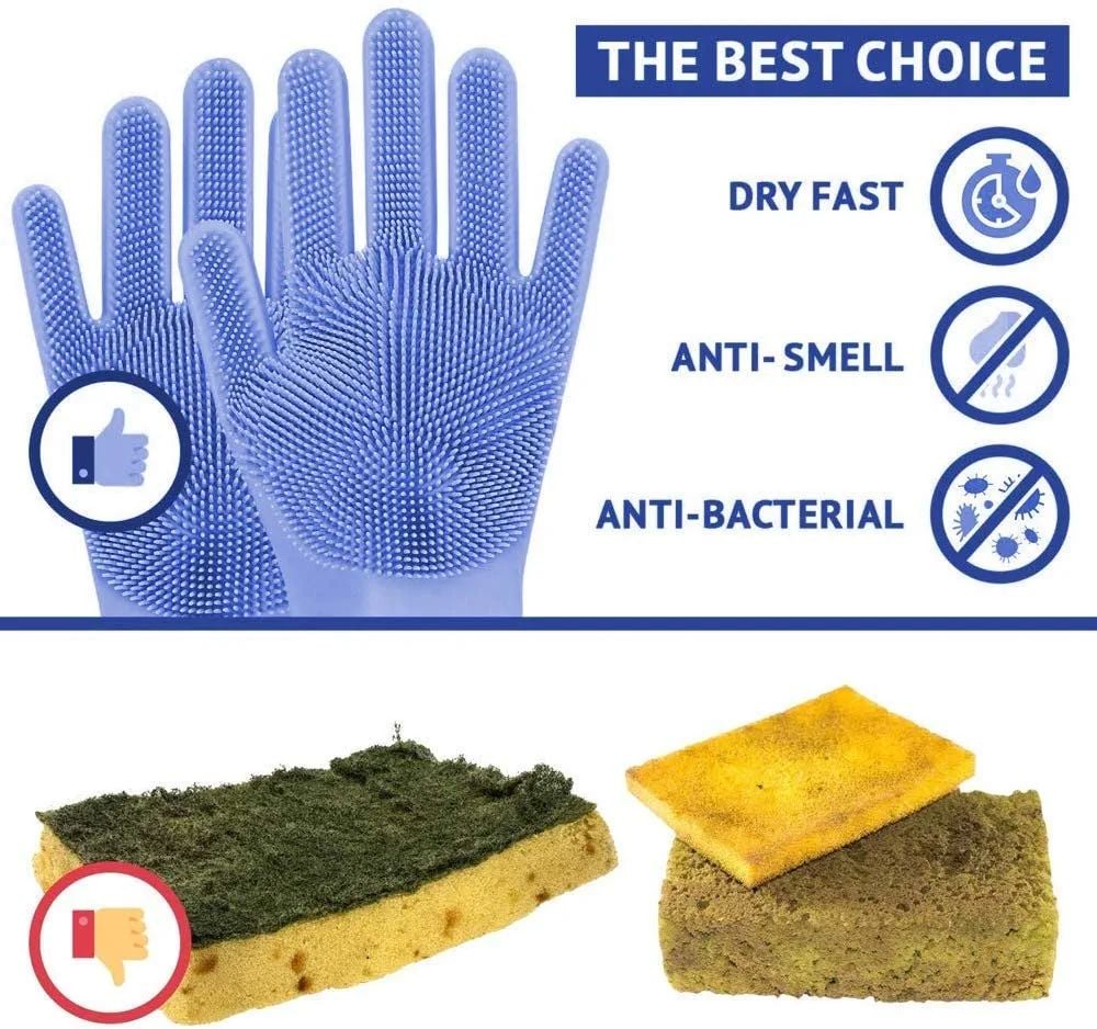 Picture of Premium Washing Gloves with Bristles useful for dish washing, pets grooming, bathroom cleaning, car washing and many other household cleaning activities (1 Pair Color may vary)-Blue