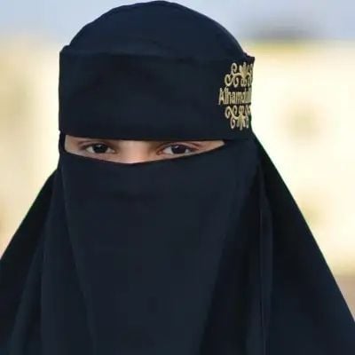 Picture of Niqab Embroidery Work (Alhamdulillah) Calligraphy Designed Niqab For Women |-Black