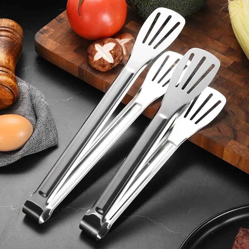 Picture of Stainless Steel Food Tongs Barbecue Tongs Meat Salad Steak Food Serving Clip Tweezers Long BBQ Cooking Tongs Kitchen Utensils-Silver
