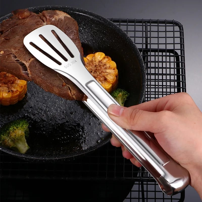 Picture of Stainless Steel Food Tongs Barbecue Tongs Meat Salad Steak Food Serving Clip Tweezers Long BBQ Cooking Tongs Kitchen Utensils-Silver