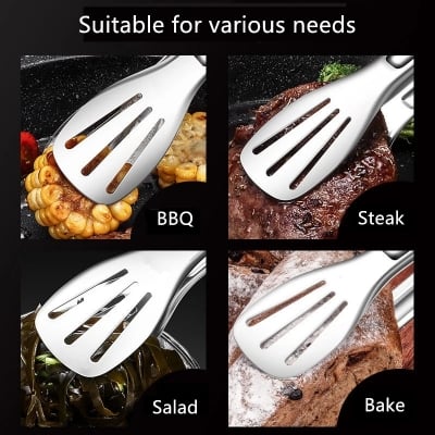 Picture of Stainless Steel Food Tongs Barbecue Tongs Meat Salad Steak Food Serving Clip Tweezers Long BBQ Cooking Tongs Kitchen Utensils-Silver
