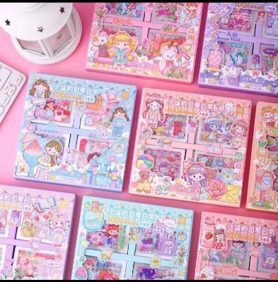 Picture of 100PCS Hand Account Sticker Suit Gift  Cute Cartoon Sticker Girl Hand Account Material Stationery PET Goo Card Sticker-Multicolor