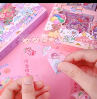 Picture of 100PCS Hand Account Sticker Suit Gift  Cute Cartoon Sticker Girl Hand Account Material Stationery PET Goo Card Sticker-Multicolor