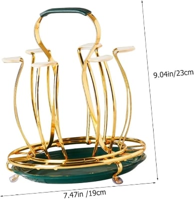 Picture of SS Glass Holder With Drainer, Glass Stand Cup Holder With Water Tray Kitchen Accessories Home Storage Rack For Living & Dinning Room-Gold