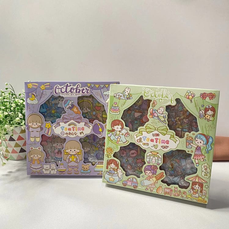 Picture of Stiker Tea Time October Box Isi 100Pcs Waterproof - Stiker Karakter TeaTime-Multicolor