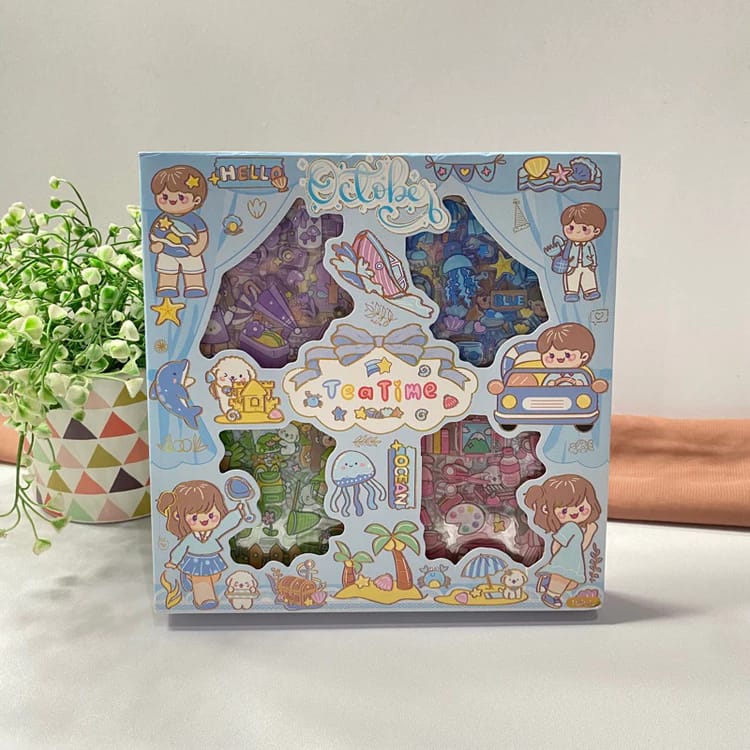 Picture of Stiker Tea Time October Box Isi 100Pcs Waterproof - Stiker Karakter TeaTime-Multicolor