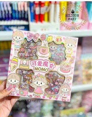 Picture of 100PCS DIY Cute Sticker Cartoon Momo Stickers Box Set PET Waterproof Kawaii Journal Diary Scrapbook Stationery Girl Gift-Pink