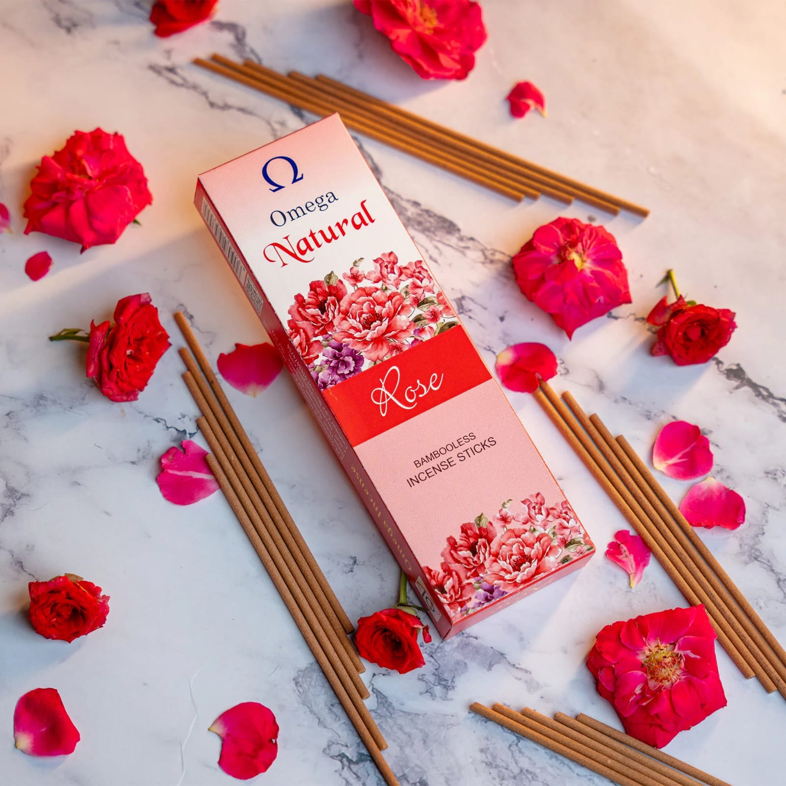 Picture of Natural Rose Bambooless Incense Sticks 1box(80-100pcs) Omega Incense-Rose