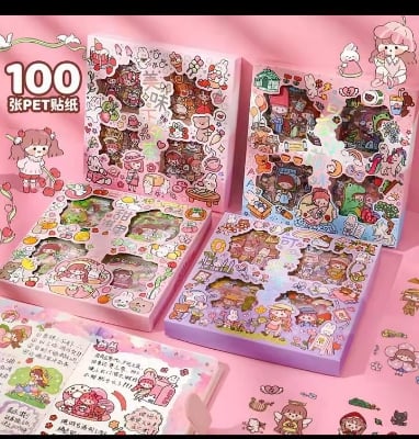 Picture of 100pcs PET Hand Account Stickers Gift Set Guka Stickers Children's Gilded Decorative Stickers-Pink