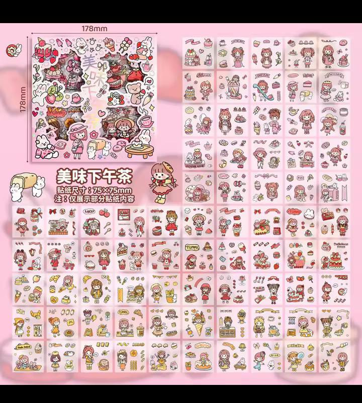 Picture of 100pcs PET Hand Account Stickers Gift Set Guka Stickers Children's Gilded Decorative Stickers-Pink