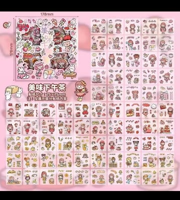 Picture of 100pcs PET Hand Account Stickers Gift Set Guka Stickers Children's Gilded Decorative Stickers-Pink