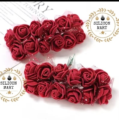 Picture of Pack of 24 Rose Fake Flower PE Foam Artificial Flowers Cheap For Home Wedding Decoration DIY Wreath Gift Scrapbooking Crafts 6 Red-Rose Red