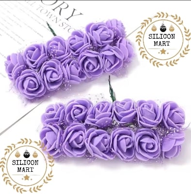 Picture of Pack of 24 Rose Fake Flower PE Foam Artificial Flowers Cheap For Home Wedding Decoration DIY Wreath Gift  Scrapbooking Crafts 9 Purple-Purple