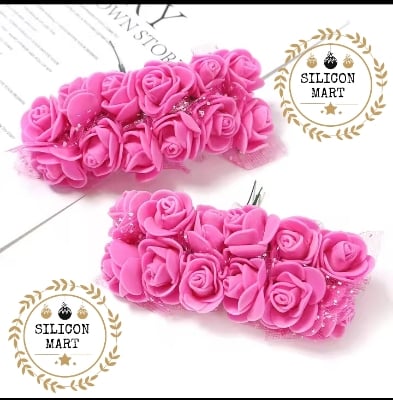 Picture of Pack of 12 Rose Fake Flower PE Foam Artificial Flowers Cheap For Home Wedding Decoration DIY Wreath Gift  Scrapbooking Crafts-Pink
