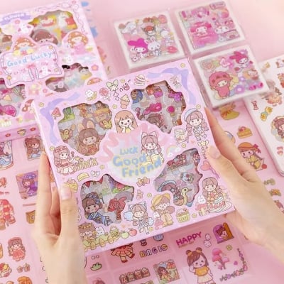 Picture of 【Well 11 Children Sticker 100 Cute Stickers Set Girl Heart Stickers Gift  Children Sticker Girl Decoration Material DIY Notebook Sticker Phone Sticker-Pink