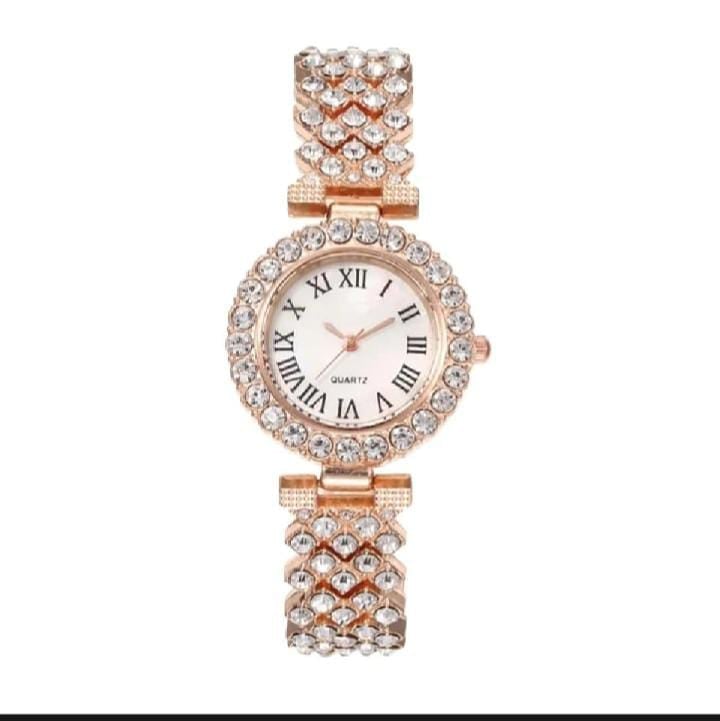 Picture of Women's Fashion Trend Star Full Diamond Steel Band Quartz Watch Luxury Luxury Love Rhinestone-Gold