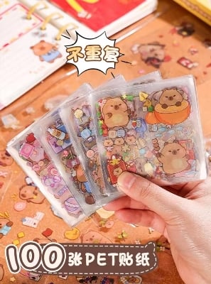Picture of 100PCS/SET Stickers Gift Capybara Cute Cartoon Ins Sweetheart Girl Material Diary Decorative Stickers Kawaii Planner Stickers |-Yellow