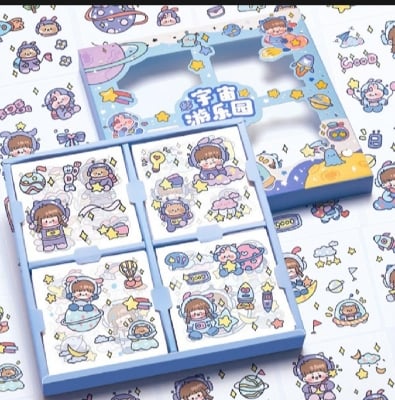 Picture of 100 Sheets Stickers Box Space Park Anime Figure Pattern Decorative PET Cartoon Character Decals for Scrapbook |-Purple