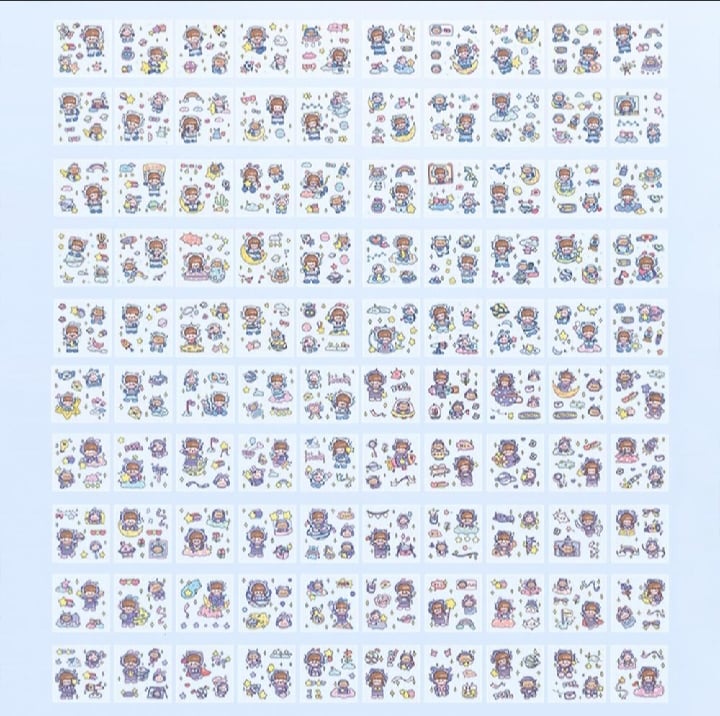 Picture of 100 Sheets Stickers Box Space Park Anime Figure Pattern Decorative PET Cartoon Character Decals for Scrapbook |-Purple