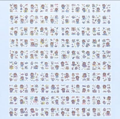 Picture of 100 Sheets Stickers Box Space Park Anime Figure Pattern Decorative PET Cartoon Character Decals for Scrapbook |-Purple