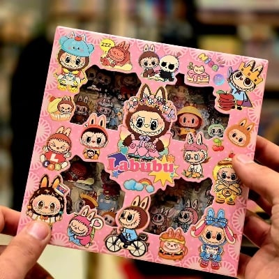Picture of Chin chan Capybara Labubu Sticker, die-cut sticker, box of 96 sheets, cute stickers, popular patterns, ready to ship from Thailand, Thai shop.-Multicolor