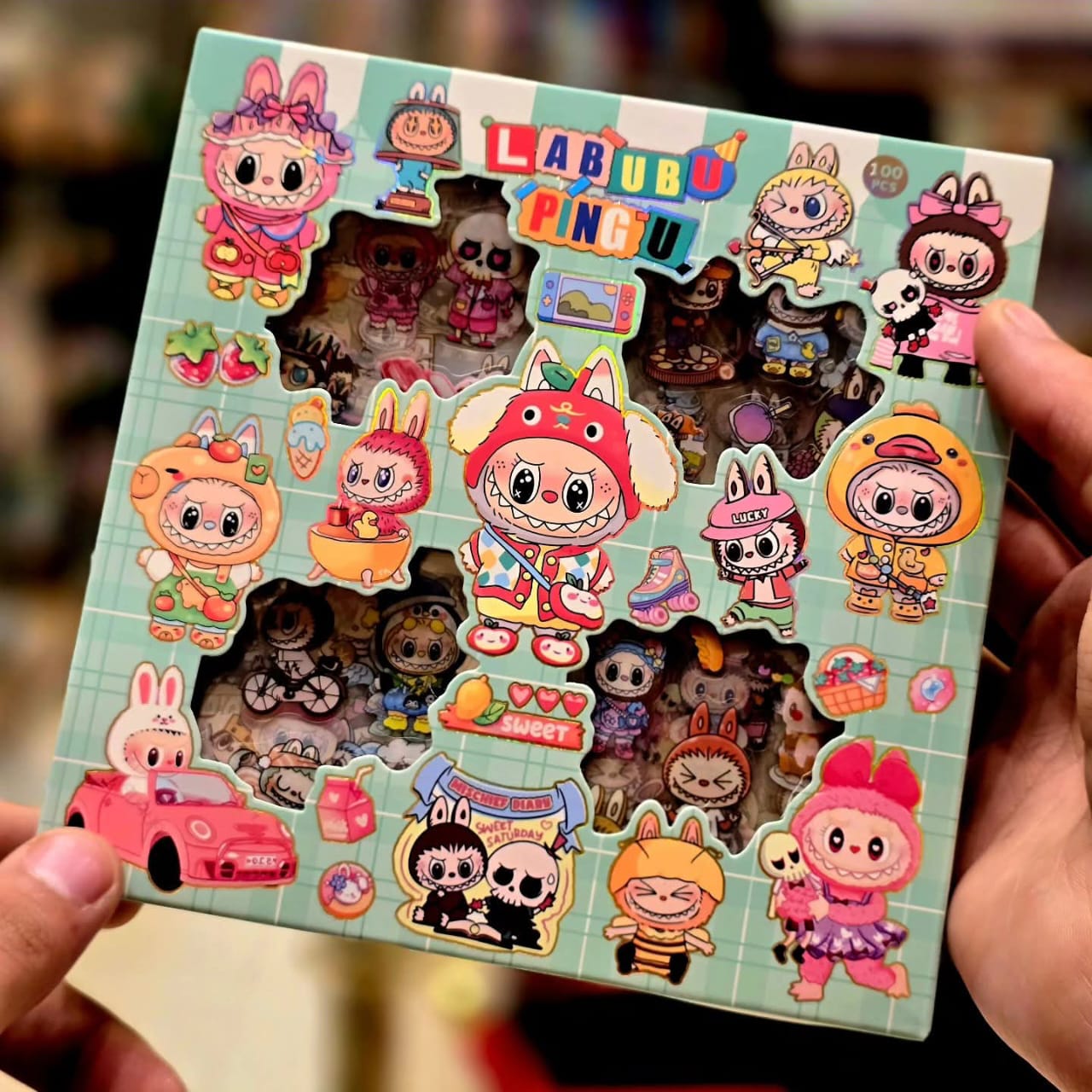 Picture of Chin chan Capybara Labubu Sticker, die-cut sticker, box of 96 sheets, cute stickers, popular patterns, ready to ship from Thailand, Thai shop.-Multicolor