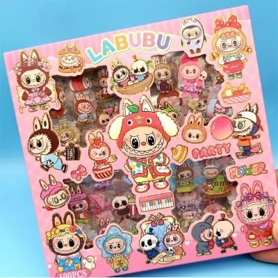 Picture of Chin chan Capybara Labubu Sticker, die-cut sticker, box of 96 sheets, cute stickers, popular patterns, ready to ship from Thailand, Thai shop.-Multicolor