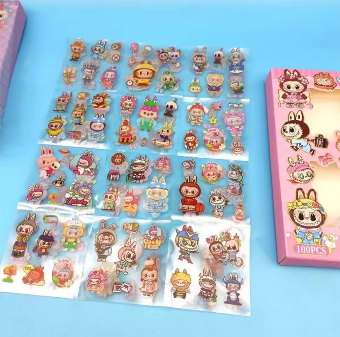 Picture of Chin chan Capybara Labubu Sticker, die-cut sticker, box of 96 sheets, cute stickers, popular patterns, ready to ship from Thailand, Thai shop.-Multicolor